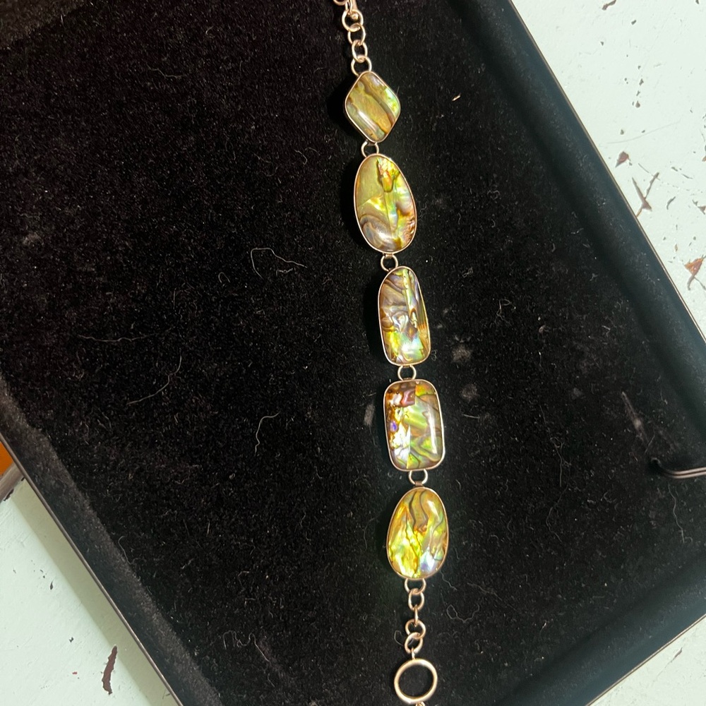 Abalone Shell Link Bracelet - Iridescent Green Gold